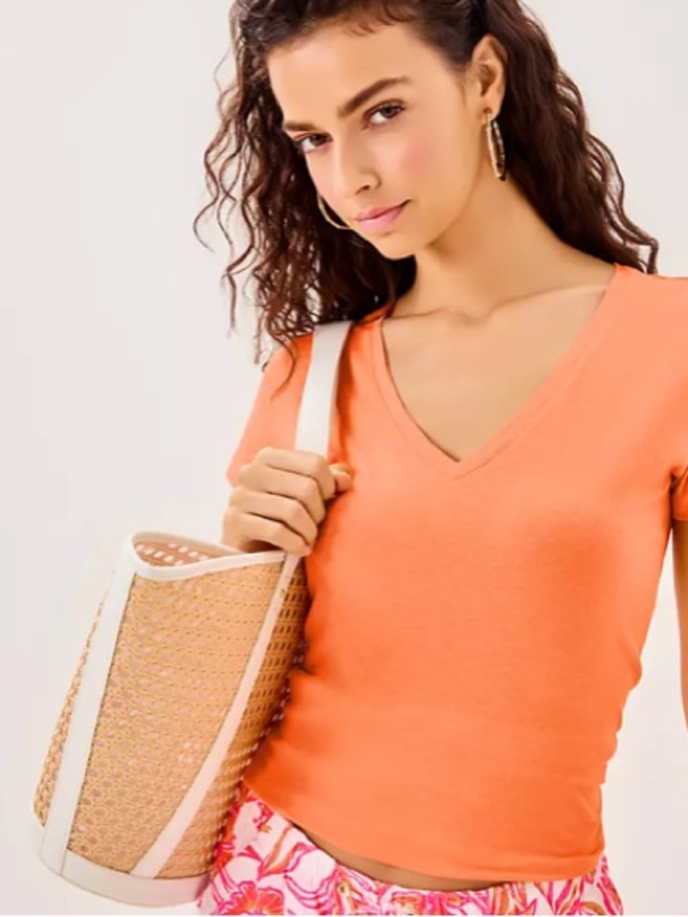 Lilly Pulitzer Coral V-Neck Short Sleeve Top